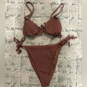 Brown Textured Bikini Set